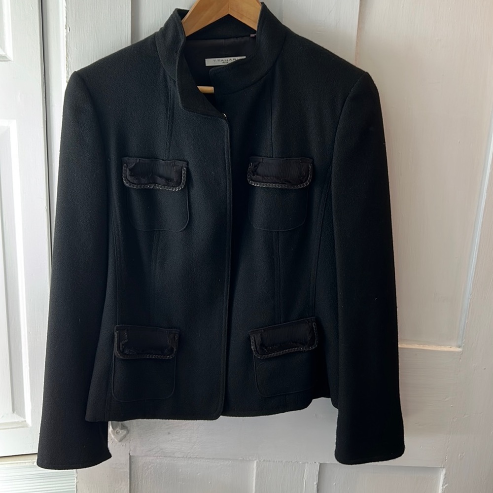 T Tahari Wool Blend Black Jacket Size 14P